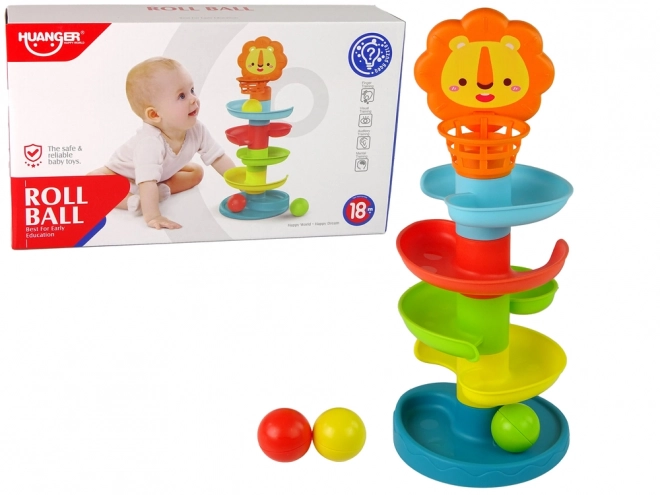 Scivolo educativo a 5 livelli con palline e cestino Leone per bambini