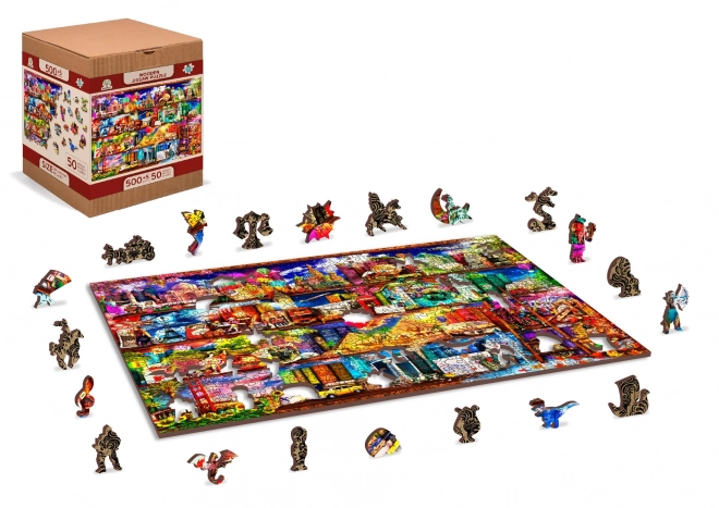 Puzzle in legno Libreria da Viaggio 2 in 1, 505 pezzi