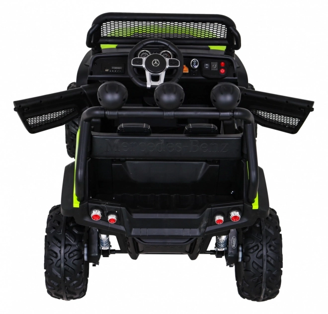 Mercedes Benz Unimog per bambini Verde + trazione 4x4 + telecomando + vano bagagli + partenza lenta + MP3 LED