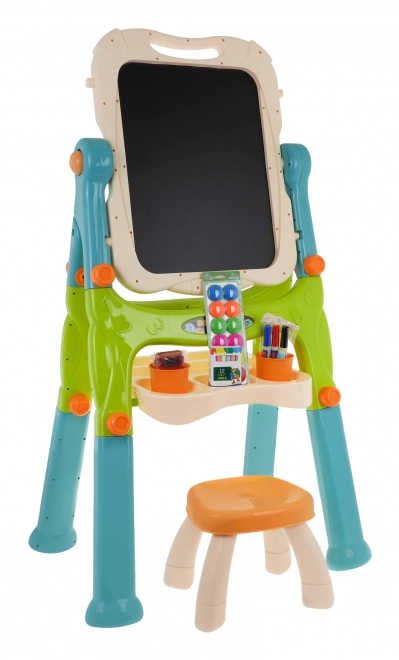 Tabellone 2 in 1 magnetico e cancellabile per bambini con accessori e sgabello