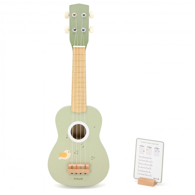 Ukulele in legno per bambini verde con spartiti