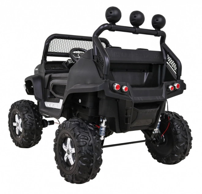 Mercedes Benz Unimog per bambini nero + trazione 4x4 + telecomando + vano bagagli + avvio lento + MP3 LED