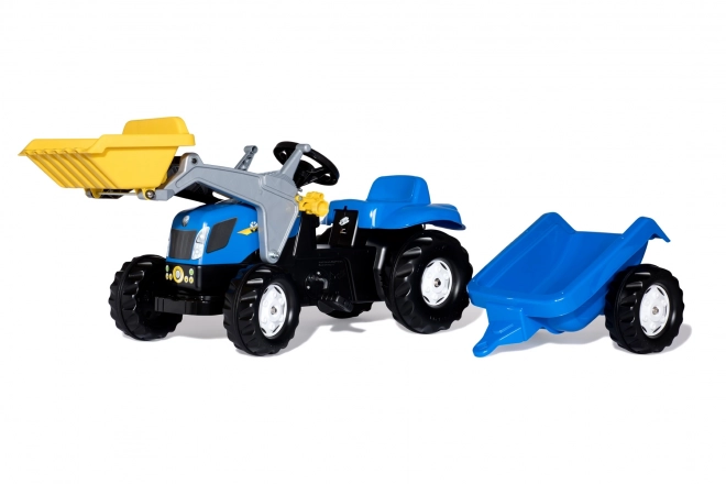 Trattore a pedali con rimorchio e pala Rolly Toys blu New Holland