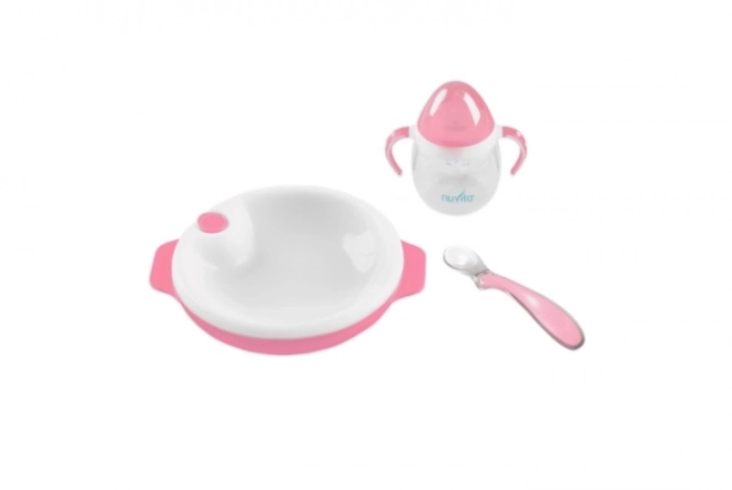 Set piatto termico con cucchiaio in silicone e tazza, rosa pastello