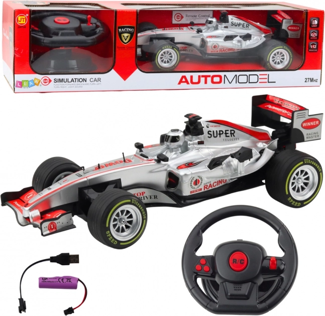 Auto da corsa RC 1:12 con telecomando, luci e suoni - Argento
