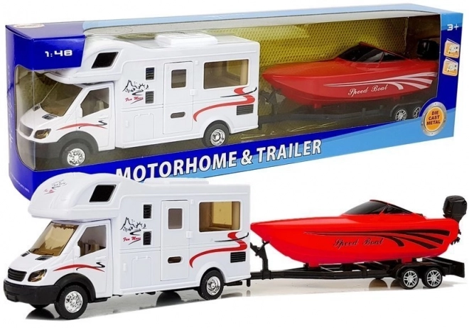 Camper con motoscafo rosso e motore a frizione 1:48