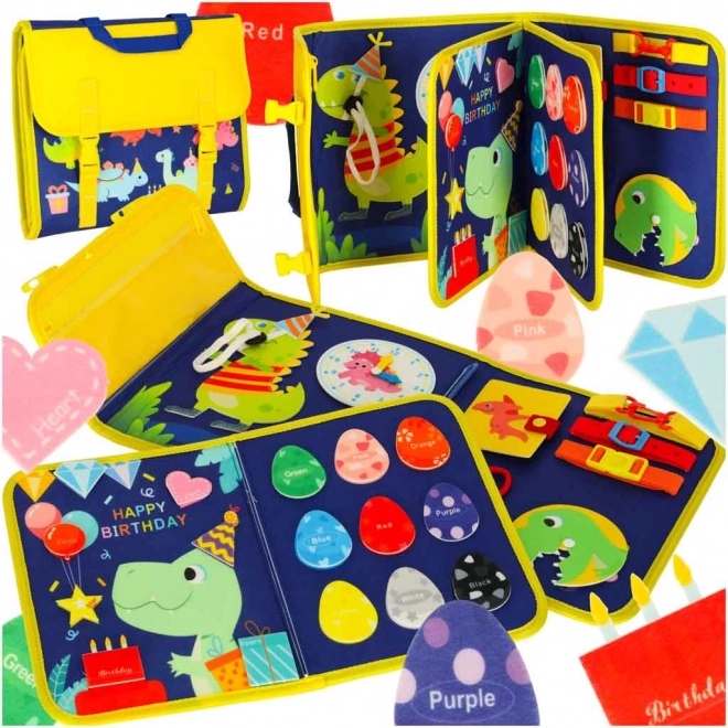 Tavola sensoriale manipolativa Montessori con tema di dinosauro blu