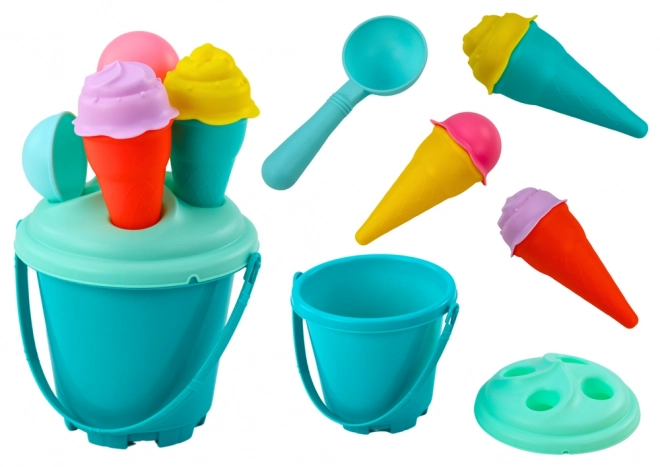 Set da sabbia gelati secchiello e paletta blu