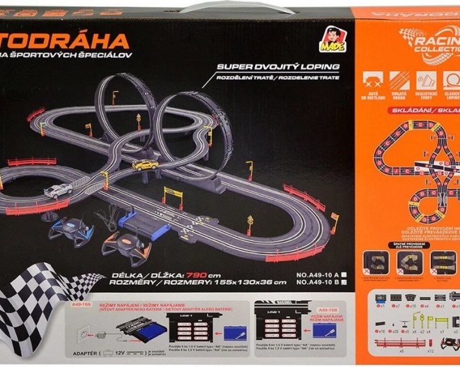 Pista automobilistica 790 cm con due auto, a batteria
