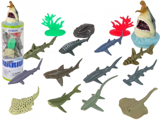 Set figurine animali marini squali in tubo