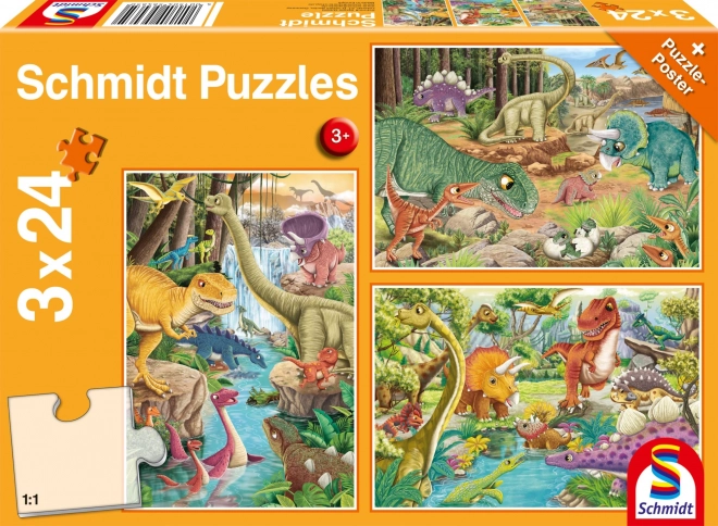 Puzzle Schmidt Dinosauri 3x24 pezzi