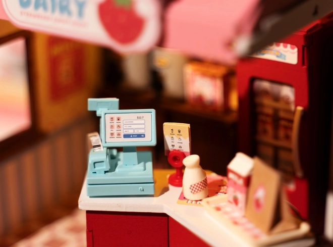 Miniatura casa delle bambole bar latte alla fragola