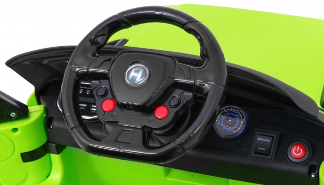 Auto elettrico per bambini verde con telecomando, sicurezza MP3 e luci LED