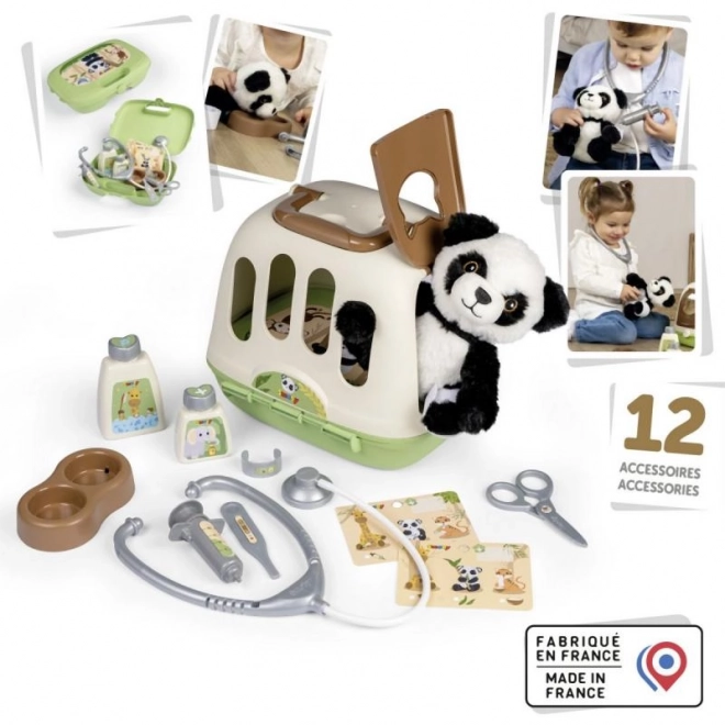 Set Veterinario con Panda e Box di Trasporto 2 in 1