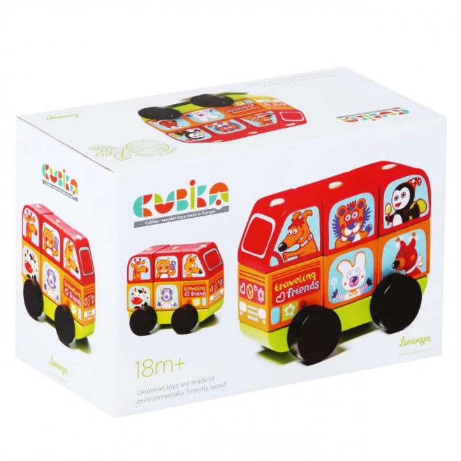 Cubika Minibus Animali Felici - Puzzle in Legno 7 Pezzi