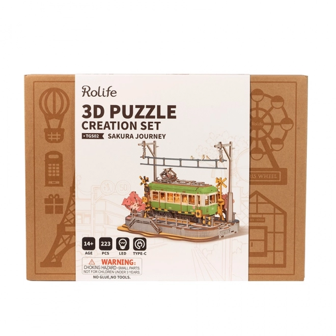 Stazione Sakura 3D in Legno con Tram Giapponese