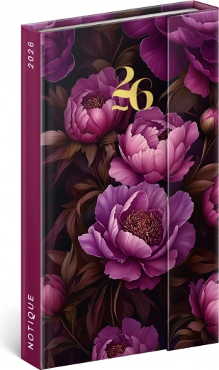 Agenda settimanale Notique Fiori viola 2026, 13 x 21 cm