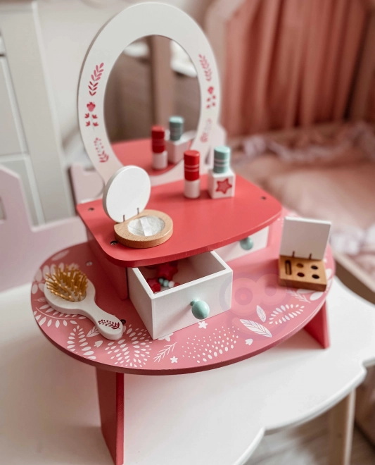 Toeletta rosa di legno con specchio Tooky Toy