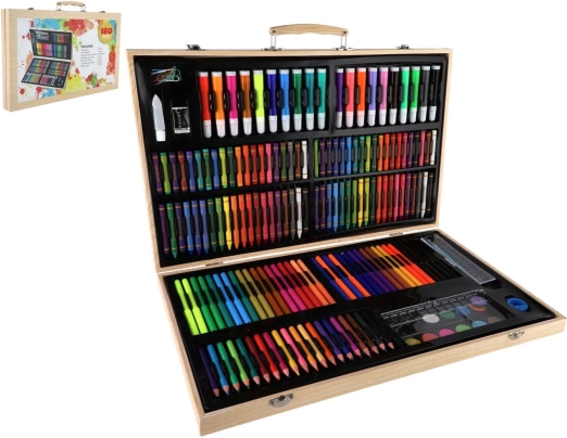 Set creativo da pittura 180 pezzi in valigetta di legno 47 × 30 × 4,5 cm