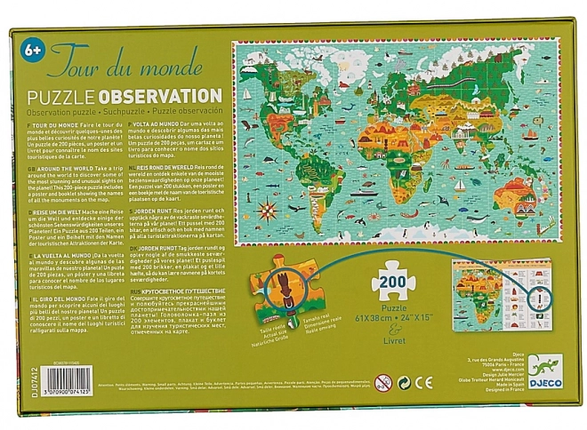 Puzzle di osservazione DJECO: Giro del mondo 200 pezzi