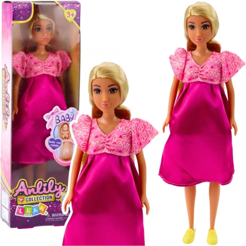 Bambola Anlily in gravidanza in abito rosa con capelli lunghi