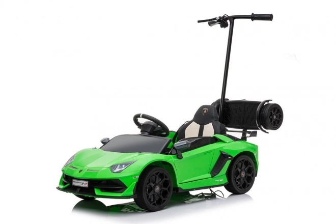 Auto elettrica per bambini Lamborghini Aventador verde con piattaforma