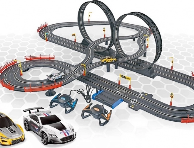 Pista automobilistica 790 cm con due auto, a batteria
