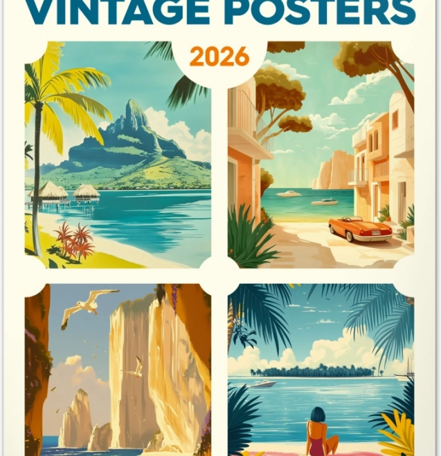 Calendario murale Vintage poster Paradisi tropicali 2026