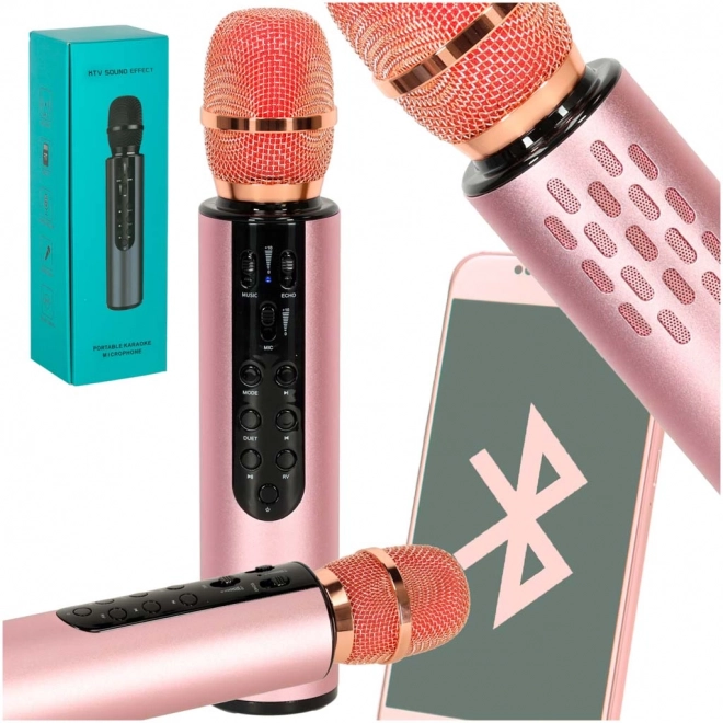 Microfono karaoke wireless Bluetooth rosa