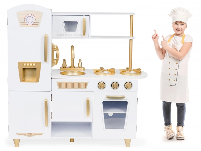 Grande cucina in legno per bambini, bianco e oro, ECOTOYS