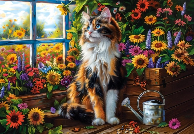 Puzzle 1000 pezzi Gatto tra i fiori
