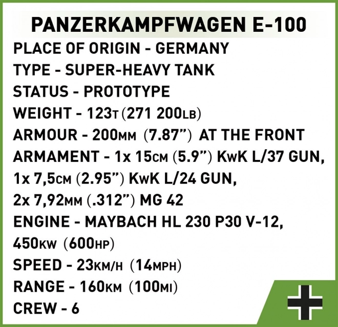 Set da costruzione carro armato Panzerkampfwagen E-100