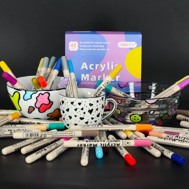 Marker acrilici impermeabili per tessuti e pietre, set di 48 pezzi
