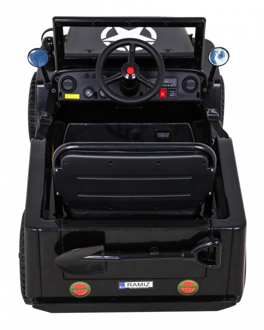 Auto militare retrò per bambini nero + trazione 4x4 + telecomando + 2 portapacchi + avvio lento + MP3 LED