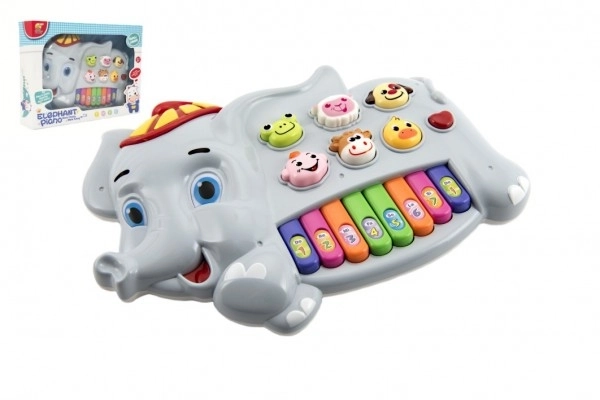 Pianino elefante con animaletti in plastica 28 cm a batterie con suoni e luci in scatola 32x23x6 cm