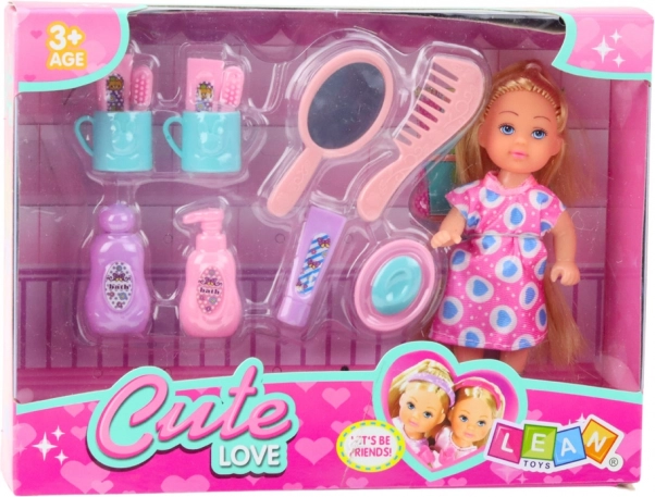 Set Mini Bambola Cura dei Capelli Vestito Rosa