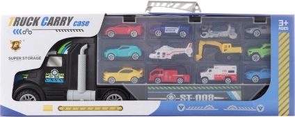 Camion con macchinine a lancio e elicottero, set di 12 veicoli