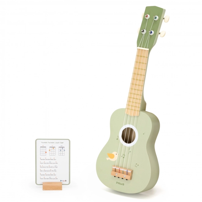 Ukulele in legno per bambini verde con spartiti