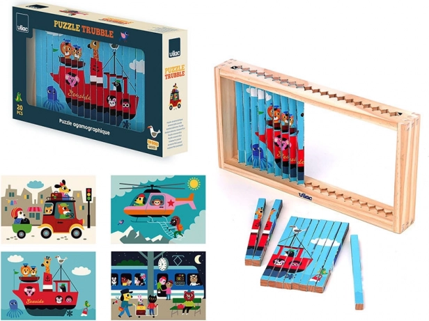 Vilac Puzzle in Legno 4D Mezzi di Trasporto