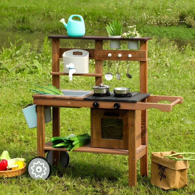 Cucina da giardino per bambini ECOTOYS con accessori in legno di abete