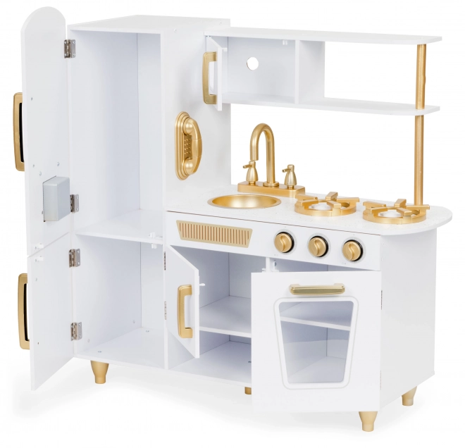 Grande cucina in legno per bambini, bianco e oro, ECOTOYS
