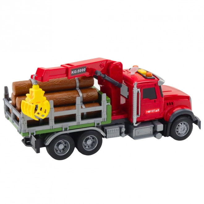 Camion con gru per legname rosso 1:14