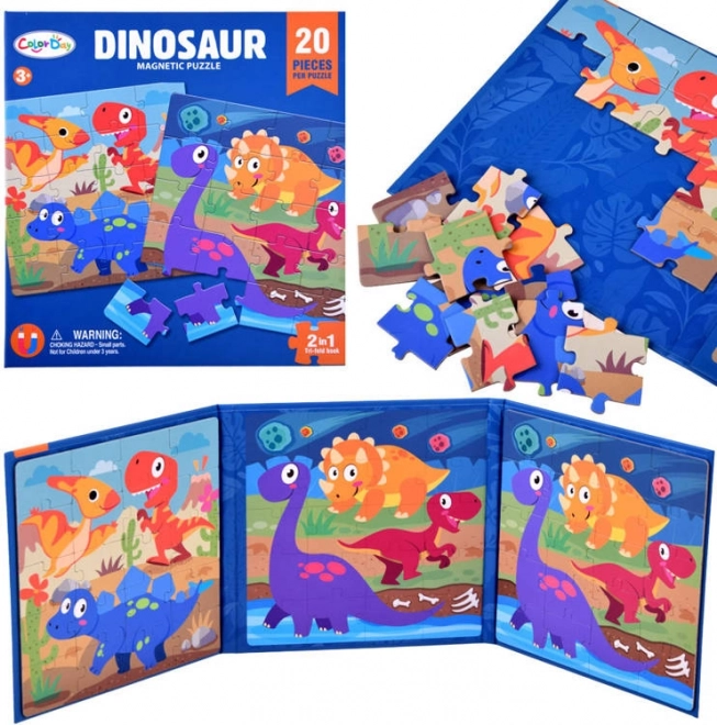 Libro magnetico con puzzle – dinosauri, 40 pezzi