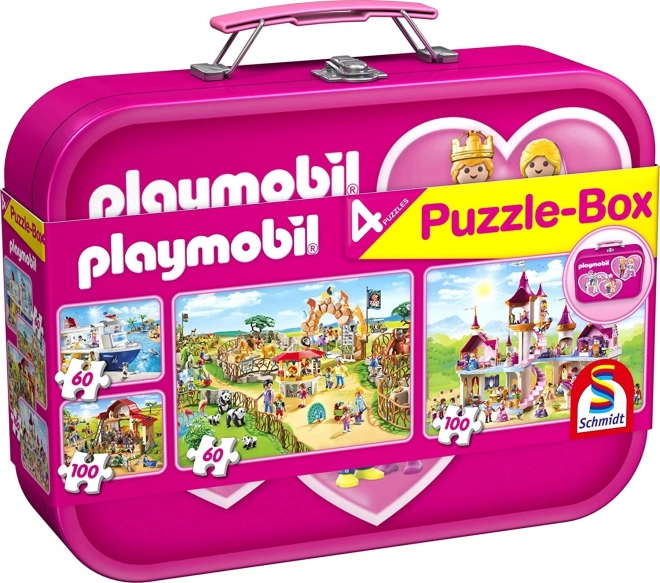 Schmidt puzzle Playmobil 4 in 1 in valigetta di metallo