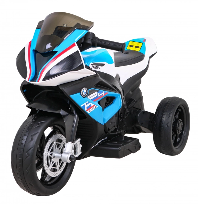 BMW HP4 Motocicletta per bambini a batteria Blu + 3 ruote + LED + MP3 USB + Pelle Eco