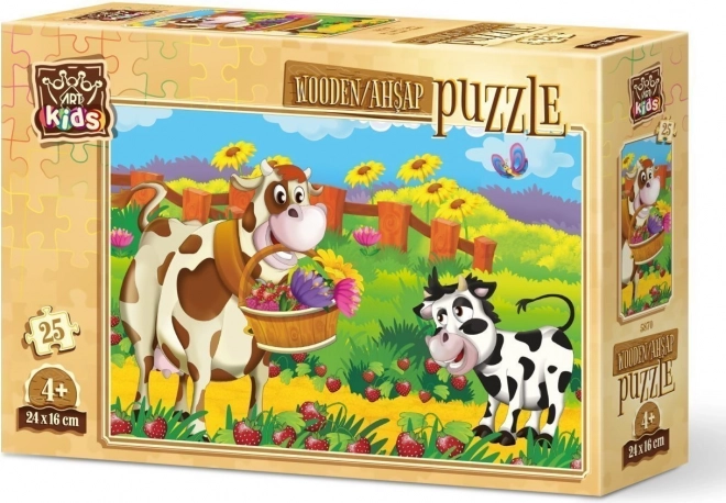 Puzzle in legno Mucca con fiori 25 pezzi