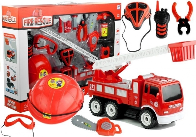 Set di Mezzi dei Vigili del Fuoco, Casco e Attrezzi per Bambini