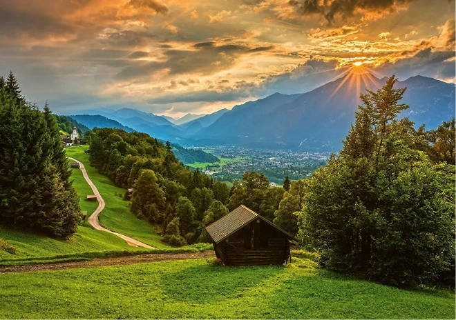 Puzzle Tramonto sul villaggio di montagna Wamberg 1500 pezzi