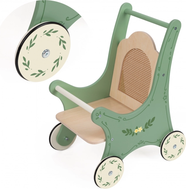 Passeggino vintage in legno per bambole