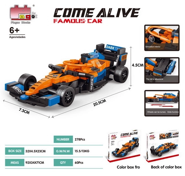 Set costruzioni auto da corsa F1 arancione 278 pezzi